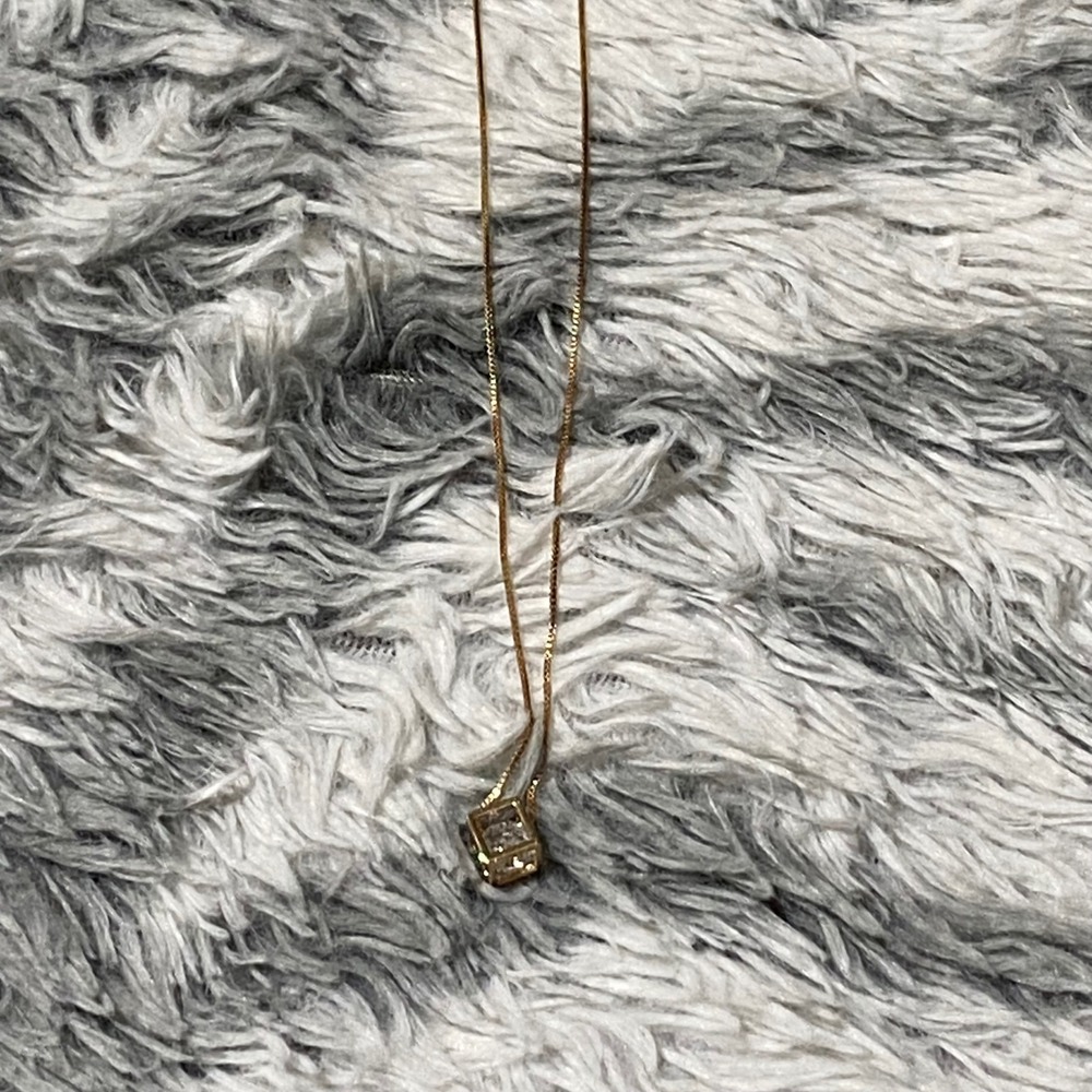 Gold‎ Tone Cube Pendant Necklace Modern Minimalist Fashion Jewelry